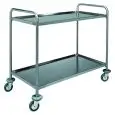 TWO-TIER SERVICE TROLLEY - Mod CA1414 - Round tubular structure Ø 25 mm in stainless steel - Trays molded in tray shape with rounded and soundproofed edges with satin finish - Dimensions: L 128 x D 70 x H 94 cm
