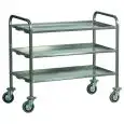 HEAVY-DUTY STAINLESS STEEL THREE-TIER SERVICE TROLLEY - Mod CA1394P - Square tubular structure in stainless steel 25x25 mm - Shelves in stainless steel folded with reinforcement omega - Dimensions: L 92 x D 67 x H 98 cm