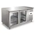 REFRIGERATED TABLE - AISI 304 STAINLESS STEEL - VENTILATED - Mod ECZ2100TNG - GASTRONORM 1/1 (cm 53 x 32,5) - 2 GLASS DOORS - CAPACITY Lt 314 - TEMPERATURE -2°/+8°C - DIMENSIONS cm L 136 x D 70 x H 86 - CE Standard