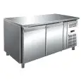 REFRIGERATED TABLE - AISI 304 STAINLESS STEEL - VENTILATED COOLING - Mod. ECZ2100BT - GASTRONORM 1/1 (cm 53 x 32,5) - N. 2 DOORS - CAPACITY Lt 314 - TEMPERATURE -10°/-20°C - Dim. cm. L 136 x D 70 x h 86 - CE approved