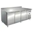 REFRIGERATED TABLE WITH UPSTAND - AISI 304 STAINLESS STEEL - VENTILATED COOLING - Mod. ECZ3200BT - GASTRONORM 1/1 (cm 53 x 32,5) - N. 3 DOORS - CAPACITY Lt 465 - TEMPERATURE -10°/-20°C - Dim. cm. L 179,5 x D 70 x h 96 - CE approved