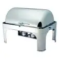 CHAFING DISH - Mod CD6502 - POLISHED STAINLESS STEEL STRUCTURE - 180° ROLL TOP LID - ALCOHOL BURNERS - DIMENSIONS cm L 65 x D 47 x 45 h