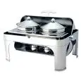 CHAFING DISH - Mod CD6505 - POLISHED STAINLESS STEEL STRUCTURE - 180° ROLL TOP LID - N 2 PANS 4,6 L - ALCOHOL BURNERS - DIMENSIONS cm L 65 x D 47 x 45 h