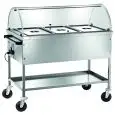 HOT BAIN MARIE TROLLEY WITH DOME LID - MOD. CT1760C - Stainless steel construction - Double-panelled well with tap - Adjustable thermostat +30°/+90°C - Single phase V230 50/60 Hz - Dimensions cm L117xD67x114h