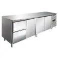 REFRIGERATED TABLE - AISI 304 STAINLESS STEEL - VENTILATED - Mod CXF4110TN - GASTRONORM 1/1 (53 x 32,5 cm) - 3 REFRIGERATED DOORS - 2 REFRIGERATED DRAWERS - CAPACITY 476 lt - TEMPERATURE -2°/+8°C - Dimensions cm L 223 x D 70 x H 86