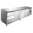 REFRIGERATED TABLE - AISI 304 STAINLESS STEEL - VENTILATED - Mod CXF4130TN - GASTRONORM 1/1 (53 x 32,5 cm) - 3 REFRIGERATED DOORS - 3 REFRIGERATED DRAWERS - CAPACITY 476 lt - TEMPERATURE -2°/+8°C - Dimensions cm L 223 x D 70 x H 86 - CE Standard