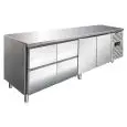 REFRIGERATED TABLE - AISI 304 STAINLESS STEEL - VENTILATED - Mod CXF4140TN - GASTRONORM 1/1 (53 x 32,5 cm) - 2 REFRIGERATED DOORS - 4 REFRIGERATED DRAWERS - CAPACITY 476 lt - TEMPERATURE -2°/+8°C - Dimensions cm L 223 x D 70 x H 86