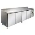 REFRIGERATED TABLE WITH UPSTAND - AISI 304 STAINLESS STEEL - VENTILATED COOLING - Mod CXF4200BT - GASTRONORM 1/1 (cm 53 x 32,5) - N 4 DOORS - CAPACITY Lt 476 - TEMPERATURE -18°/-22°C - Dim cm L 223 x D 70 x h 96