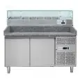 REFRIGERATED PIZZA COUNTER - STAINLESS STEEL - WITH PREP UNIT DISPLAY - COUNTER SUITABLE FOR PIZZA CONTAINERS cm 60x40 - VENTILATED COOLING - Mod DB2600TN38 - DOUBLE SOLID DOOR - Temperature range -2°/+8°C - Dimensions cm L151 x D80 x h143,5