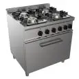 GAS COOKER, FREE-STANDING, 4-BURNERS - MOD. G7NURG4FG2M2G - With pilot light - Electric oven, static GN 2/1 cm L 68,5 x D 53 x 35 H - Gas power kW 24 - Dimensions: cm L 80 x D 70 x H 85 - CE approved