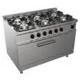 GAS COOKER, FREE-STANDING, 6-BURNERS - MOD. G7NURG6FG6M - With pilot light - Maxi gas oven, static cm L 93 x D 53 x 35 H - Total gas power kW 39 - Dimensions: cm L 120 x D 70 x H 85 - CE approved