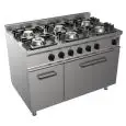 GAS COOKER, FREE-STANDING, 6-BURNERS - MOD. G7NURG6FN6M - With pilot light - Gas oven, static GN 2/1 cm L 68,5 x D 53 x 35 H - Cupboard with hinged door - Total power kW 34,9 - Dimensions: cm L 120 x D 70 x H 85 - CE approved