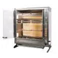 VERTICAL GAS ROTISSERIE - MOD. ELBA12/PG 4 ASTE - CAPACITY N 12 CHICKENS - N 4 stainless steel tubular rod mm 12 x 12 mm Lenght cm 54,3 - Burner with safety valve, piezo - Connection 230 V SINGLE-PHASE - Power 116 W - Heating capacity 8 Kw - Dimensions cm