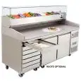 REFRIGERATED PIZZA COUNTER - STAINLESS STEEL - Mod. FQG4591GR - VENTILATED COOLING - N. 2 DOORS - N. 7 AMBIENT DRAWERS cm 60x40 - Prep unit display case - Temperature -0°/+8°C - Dim. cm. L 201 x D 80 x h 100/160 - CE approved