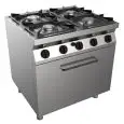 GAS COOKER, FREE-STANDING, 4-BURNERS - MOD. H7MZE4FO - Without pilot light - Gas oven, static GN 2/1 cm L 68,5 x D 53 x 35 H - Total power kW 26,9 - Dimensions: cm L 80 x D 70 x H 85 - CE approved