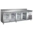 REFRIGERATED COUNTER WITH UPSTAND - STAINLESS STEEL AISI 304 - VENTILATED COOLING - Mod. G-GN4200TNG - GASTRONORM 1/1 (cm 53x32,5) - N. 4 GLASS DOORS - GROSS CAPACITY Lt 553 - TEMPERATURE RANGE +2°/+8°C - Dimensions cm L223 x D70 x h96 - CE APPROVED