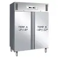 UPRIGHT FRIDGE - STAINLESS STEEL AISI 304 - VENTILATED COOLING - DUAL TEMP COMBO TN+BT - Mod. G-GNV1200DT - GASTRONORM 2/1 (cm 65x53) - DOUBLE SOLID DOOR - GROSS CAPACITY Lt 507 + Lt 507 - TEMPERATURE RANGE -2°/+8°C + -18º/-22ºC - Dimensions cm L134 x D83