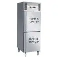 UPRIGHT FRIDGE - STAINLESS STEEL AISI 304 - VENTILATED COOLING - DUAL TEMP COMBO TN+BT - Mod. G-GNV600DT - GASTRONORM 2/1 (cm 65x53) - DOUBLE SOLID DOOR - GROSS CAPACITY LT 237 + LT 237 - TEMPERATURE RANGE -2°/+8°C  -18º/-22ºC - Dimensions cm L68 x D83 x 