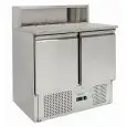 REFRIGERATED SALADETTE AND PIZZA COUNTER - STAINLESS STEEL AISI 201 - FOR PIZZERIAS - Mod. G-PS900-FC - STATIC COOLING - GASTRONORM 1/1 (cm 53x32,5) - DOUBLE SOLID DOOR - TEMPERATURE RANGE +2°/+8°C - Dimensions cm L90 x D70 x h107,5 - CE APPROVED