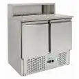 REFRIGERATED SALADETTE AND PIZZA COUNTER - STAINLESS STEEL AISI 201 - FOR PIZZERIAS - Mod. G-PS900-FC - STATIC COOLING - GASTRONORM 1/1 (cm 53x32,5) - DOUBLE SOLID DOOR - TEMPERATURE RANGE +2°/+8°C - Dimensions cm L90 x D70 x h107,5 - CE APPROVED