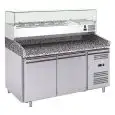 REFRIGERATED PIZZA COUNTER - STAINLESS STEEL AISI 201 - WITH PREP UNIT DISPLAY - COUNTER SUITABLE FOR PIZZA CONTAINERS cm 60x40 - VENTILATED COOLING - Mod. G-PZ2600TN38 FC - DOUBLE SOLID DOOR - Temperature range -2°/+8°C - Dimensions cm L151 x D80 x h143,