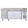 REFRIGERATED PIZZA COUNTER - STAINLESS STEEL AISI 201 - FOR PIZZA CONTAINERS cm 60x40 - VENTILATED COOLING - Mod. G-PZ2610TN FC - DOUBLE SOLID DOOR + 1 AMBIENT DRAWER UNIT WITH 7 DRAWERS - Temperature range -2°/+8°C - Dimensions cm 202X80X100 - CE APPROVE