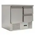 REFRIGERATED SALADETTE AND COUNTER - STAINLESS STEEL AISI 201 - Mod. G-S901-2D-FC - STATIC COOLING - GASTRONORM 1/1 (cm 53x32,5) -  SINGLE SOLID DOOR + N. 2 DRAWERS - TEMPERATURE RANGE +2°/+10°C - Dimensions cm L90 x D70 x h85 - CE APPROVED