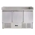 REFRIGERATED PIZZA COUNTER - STAINLESS STEEL AISI 201 - GASTRONORM 1/1 (cm 53x32,5) - STATIC COOLING - Mod. G-S903PZVRX FC - TRIPLE SOLID DOOR - Temperature range +2°/+8°C - Dimensions cm L140 x D70 x h102 - CE APPROVED