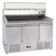 REFRIGERATED PIZZA COUNTER - STAINLESS STEEL AISI 201 - GASTRONORM 1/1 (cm 53x32,5) - STATIC COOLING - Mod. G-S903PZ33 FC - WITH PREP UNIT DISPLAY - TRIPLE SOLID DOOR - Temperature range +2°/+8°C - Dimensions cm L140 x D70 x h145,5 - CE APPROVED