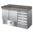 REFRIGERATED PIZZA COUNTER - STAINLESS STEEL AISI 304 - GASTRONORM 1/1 (cm 53x32,5) - STATIC COOLING - Mod. G-S903PZCASSV - DOUBLE SOLID DOOR + N. 6 AMBIENT DRAWERS - Temperature range +2°/+8°C - Dimensions cm 140X70X102 - CE APPROVED