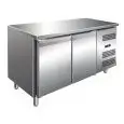 REFRIGERATED TABLE - AISI 201 STAINLESS STEEL - VENTILATED COOLING - Mod GN2100TN - GASTRONORM 1/1 (cm 53 x 32,5) - N 2 DOORS - CAPACITY Lt 282 - TEMPERATURE +2°/+8°C - Dimensions cm L 136 x D 70 x h 85