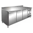 REFRIGERATED TABLE WITH UPSTAND - AISI 201 STAINLESS STEEL - VENTILATED COOLING - Mod GN3200TN - GASTRONORM 1/1 (cm 53 x 32,5) - N 3 DOORS - CAPACITY Lt 417 - TEMPERATURE +2°/+8°C - Dimensions cm L 179,5 x D 70 x h 95
