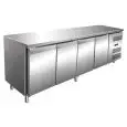 REFRIGERATED TABLE - AISI 201 STAINLESS STEEL - VENTILATED COOLING - Mod GN4100TN - GASTRONORM 1/1 (cm 53 x 32,5) - N 4 DOORS - CAPACITY Lt 553 - TEMPERATURE +2°/+8°C - Dimensions cm L 223 x D 70 x h 85
