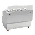 FRESH ICE CREAM PRODUCTION AND DISPLAY COUNTER - MOD. GX4 - ELECTRONIC BATCH FREEZER WITH 4 GROUPS - CAPACITY 4 x 2,5 LT - AIR CONDENSER - POWER SUPPLY V 400/50Hz THREE-PHASE - POWER Kw 4,8 - DIM. Cm W 132 x D 60+12 x h 91 - CE STANDARD