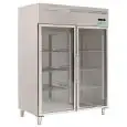 Upright fridge - Stainless steel AISI 201 - Mod M-GN1410TNG-FC - Gastronorm 2/1 (65 x 53 cm) - Ventilated - 2 glass doors - Capacity 1300 liters - Temperature 0°/+8°C - Dimensions cm L 148 x D 83 x 201 H