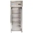 Upright freezer - Stainless steel AISI 201 - Mod M-GN650BTG-FC - Gastronorm 2/1 (65 x 53 cm) - Ventilated - 1 glass door - Capacity 650 liters - Temperature -18°/-22°C - Dimensions cm L 74 x D 83 x 201 H