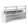 DRY HEATED DISPLAY COUNTER - Mod ORLNS 250 HOT - HEATING ELEMENT: 1800 W - DISPLAY SURFACE: 1.48 m2 - GLASS SHELF SURFACE: 0.63 m2 - DIMENSIONS Cm L 250 X D 81 X h 135 - WEIGHT Kg 220