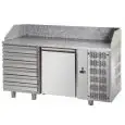 REFRIGERATED PIZZA COUNTER - STAINLESS STEEL AISI 304 - Mod. QA02MC6 - FOR PIZZA PANS cm 60x40 - VENTILATED COOLING - N. 1 DOOR - N. 6 AMBIENT DRAWERS cm 60x40 - TEMPERATURE 0°/+10°C - Dimensions cm. L 161 x D 80 x H 103/110 - EC standards