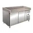 REFRIGERATED PIZZA COUNTER - AISI 304 STAINLESS STEEL - SUITABLE FOR PIZZA CONTAINERS cm 60x40 - VENTILATED COOLING - Mod. RB02 - N. 2 DOORS - TEMPERATURE +2°/+8°C - Dim. Cm L 151 x D 80 X h 100 - CE approved