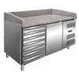 REFRIGERATED PIZZA COUNTER - STAINLESS STEEL - SUITABLE FOR PIZZA CONTAINERS cm 60x40 - VENTILATED COOLING - Mod PZ1610TN - N 1 REFRIGERATED DOOR + 1 AMBIENT DRAWER UNIT WITH N 7 DRAWERS - TEMPERATURE +2°/+8°C - Dim cm L 151,5 x D 80 X h 100