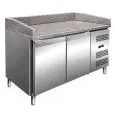 REFRIGERATED PIZZA COUNTER - STAINLESS STEEL - SUITABLE FOR PIZZA CONTAINERS cm 60x40 - VENTILATED COOLING - Mod PZ2600TN - N 2 DOORS - TEMPERATURE +2°/+8°C - Dim Cm L 151,5 x D 80 X h 100