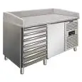 REFRIGERATED PIZZA COUNTER - STAINLESS STEEL - SUITABLE FOR PIZZA CONTAINERS cm 60x40 - VENTILATED COOLING - Mod PZF01C - N 1 REFRIGERATED DOOR + 1 AMBIENT DRAWER UNIT WITH N 7 DRAWERS - TEMPERATURE +2°/+8°C - Dim cm L 151,5 x D 80 X h 100