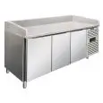 REFRIGERATED PIZZA COUNTER - STAINLESS STEEL - SUITABLE FOR PIZZA CONTAINERS cm 60x40 - VENTILATED COOLING - Mod PZF03 - N 3 DOORS - TEMPERATURE +2°/+8°C - Dim Cm L 202 x D 80 X h 100