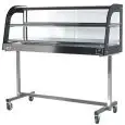 HEATED DISPLAY ON TROLLEY STAND - MOD. TCVC - CURVED GLASS - STAINLESS STEEL FRAME - TEMPERATURE °C +30 /+ 90  - THERMOSTATIC TEMPERATURE CONTROL - LIGHTING - SINGLE PHASE 240V - EC STANDARDS