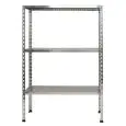 Stainless steel bolt-on shelf - Base unit (self-supporting) - Height cm 150 - 3 perforated shelves thickness cm 2,5 grade 8/10 stainless steel - complete with bolts and plastic feet - safety edges - shiny finish
