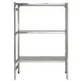 Stainless steel hook-on shelf - Base unit (self-supporting) - Height cm 150 - 3 perforated shelves thickness cm 2,5 grade 8/10 stainless steel - complete with support beam and plastic feet - safety edges - shiny finisg