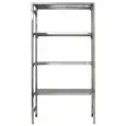 Stainless steel hook-on shelf - Base unit (self-supporting) - Height cm 200 - 4 perforated shelves thickness cm 2,5 grade 8/10 stainless steel - complete with support beam and plastic feet - safety edges - shiny finish