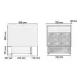 Side case for MR 80 series counters with straight and self glass - Thermoformed and insulated shoulders (thickness 40 mm) - Stainless steel top - Open compartment - Dimensions cm L 78 x P 89,5 x H 85