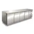 REFRIGERATED TABLE - AISI 304 STAINLESS STEEL - VENTILATED - Mod UOCEM4100BT - 4 DOORS - CAPACITY 511 lt - TEMPERATURE -10°/-20°C - Dimensions cm L 223 x D 60 x H 86 - CE Standard