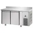 REFRIGERATED COUNTER WITH UPSTAND - STAINLESS STEEL AISI 304 LT - VENTILATED COOLING - Mod. UG02MBTAL - GASTRONORM 1/1 - N. 2 DOORS - TEMPERATURE -18°/-22°C - Dimensions cm. L 142 x D 71,5 x H 95/102 - EC standards